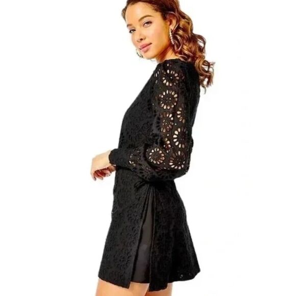 Lilly Pulitzer Aisha Pinwheel Eyelet Romper - Onyx 14 - Picture 2 of 10